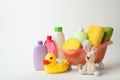 Baby bathing accessories, cosmetic products and toys