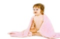 Baby bathing concept, cute little baby and towel