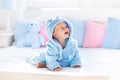 Baby in bathrobe or towel after bath Royalty Free Stock Photo