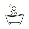 Baby bathtub linear icon. Thin line illustration. Taking bath