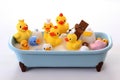 baby bathtub with rubber duckies and bath toys Royalty Free Stock Photo