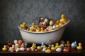 baby bathtub surrounded by rubber ducks and toys