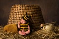 Baby with bee hat sleeping