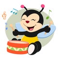 Baby Bee Playing Drum Royalty Free Stock Photo