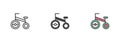 Baby bicycle different style icon set