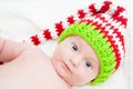 Baby With Big Eyes Wearing Cute Knit Hat Royalty Free Stock Photo