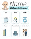 Baby birth print. Baby data template at birth.