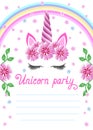 Baby Birthday Party Invitation. Fabulous Unicorn Magical celebration invite. Fairy unicorn princess girl for magic party