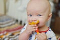 Baby   biting toy Royalty Free Stock Photo