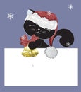 Baby black cat in santa hat