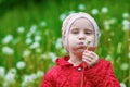 Baby blowing dandelion Royalty Free Stock Photo