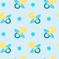 Baby blue background seamless pattern with pacifier Royalty Free Stock Photo