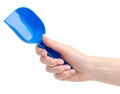 Baby blue shovel sandbox toys in hand Royalty Free Stock Photo