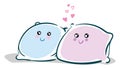 Baby bluen and pink cute pillows with cute eyes vector illustration