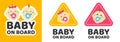 Baby on board sign car sticker icon vector flat cartoon graphic illustration, children kids safety warning label signboard for Royalty Free Stock Photo