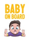 Baby on Board Sign with Child Boy Licking Glass Face on a White Background. Car Sticker With Warning.