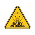 Baby on board sign with child boy smiling