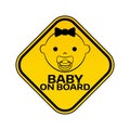 Baby on board sign with child girl smiling