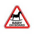 Baby on board sign with child horse silhouette in red triangle on a white background. Car sticker with warning. Royalty Free Stock Photo