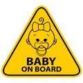 Baby on board sign with girl on white background