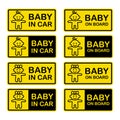 Baby on Board Sign Set. White Background. Vector Royalty Free Stock Photo