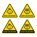 Baby on Board Sign Set. White Background. Vector Royalty Free Stock Photo