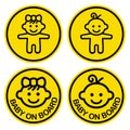 Baby on Board Sign Set. White Background. Vector Royalty Free Stock Photo