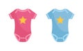 Baby bodysuit vector illustration set - pink and blue newborn wearing decorated with yellow star. Royalty Free Stock Photo