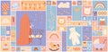 Baby boho nursery square collage set vector illustration