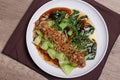 Baby Bok choy or chinese cabbage in oyster sauce with and fried garlic Royalty Free Stock Photo