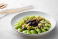 Baby Bok choy or chinese cabbage in oyster sauce with Shitake Mushrooms and fried garlic Royalty Free Stock Photo