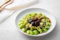 Baby Bok choy or chinese cabbage in oyster sauce with Shitake Mushrooms and fried garlic Royalty Free Stock Photo