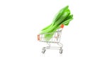 Baby bok choy in shopping cart. Healthy food for good healt. Veg