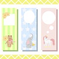 Baby bookmarks with cute animals, vector graphics Royalty Free Stock Photo