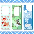 Baby bookmarks with cute animals, vector graphics Royalty Free Stock Photo