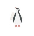 Baby born Greeting Card with cute Cartoon Penguin. Vector illustration for you project. Royalty Free Stock Photo