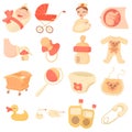 Baby born icons set, cartoon style