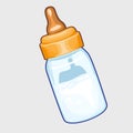 Baby bottle full of milk closeup