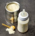 Baby bottle and milk powder Royalty Free Stock Photo