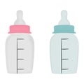Baby bottle with pacifier for boy and girl. Vector illustration. Royalty Free Stock Photo