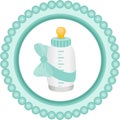 Baby bottle it's a boy round label Royalty Free Stock Photo