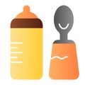 Baby bottle and spoon flat icon. Bottle with teat color icons in trendy flat style. Baby nutrition gradient style design Royalty Free Stock Photo