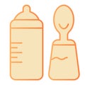 Baby bottle and spoon flat icon. Bottle with teat orange icons in trendy flat style. Baby nutrition gradient style Royalty Free Stock Photo