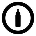 Baby bottle symbol black icon in circle vector illustration isolated . Royalty Free Stock Photo