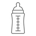 Baby bottle thin line icon, feed and milk, container sign, vector graphics, a linear pattern on a white background.