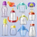 Baby bottle vector kids plastic container with milk or bottled liquid for drinking and child nipple or infant dummy