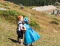 Baby boy and adorable child girl on grass. Summer green nature background. Royalty Free Stock Photo