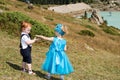 Baby boy and adorable child girl on grass. Summer green nature Royalty Free Stock Photo