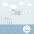 Baby boy announcement card with airplane Royalty Free Stock Photo