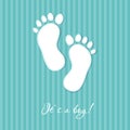 Baby boy arriival card with two foot steps